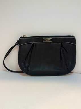 Coach Black Leather Wristlet with Gold Accent
